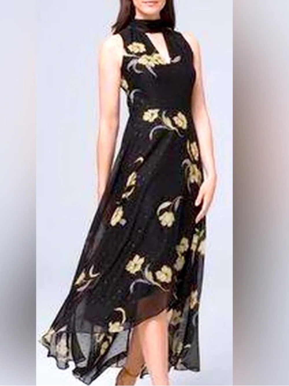 White House Black Market Black Halter Neck High-Low Dress